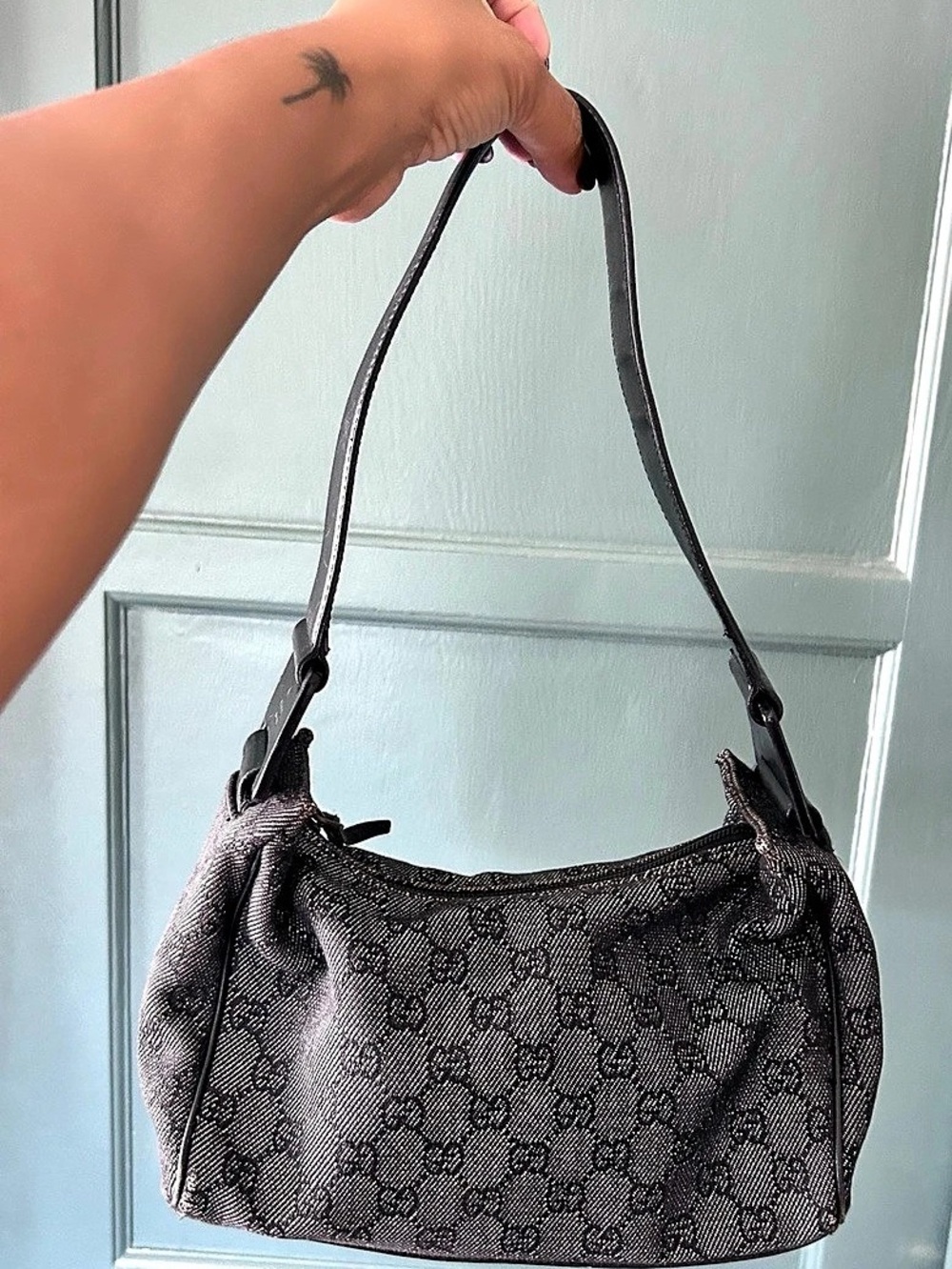 Vintage Gucci GG Denim Small Shoulder Bag Y2K Tom Ford Era